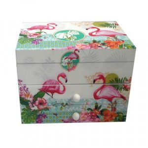 Дървена музикална кутия за бижута Фламинго