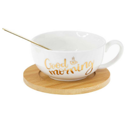 Чаша, чинийка, лъжичка Good Morning 180 мл на ниска цена от MaxShop