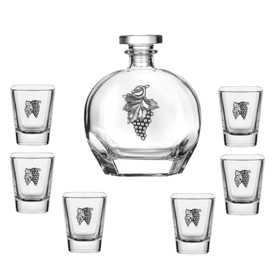 Луксозен сервиз за ракия от Freitas & Dores, декориран със сребърен релефен грозд