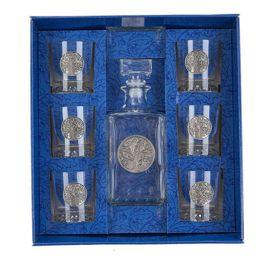 Комплект за уиски 7 части "Дървото на живота", включващ гарафа 1000мл и 6 чаши 200мл