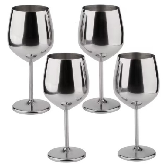 Комплект метални чаши за вино в сребрист цвят с вместимост 500 мл