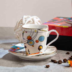 Комплект две чаши за кафе с чинийки и лъжички - Color на ниска цена от MaxShop