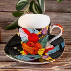 Комплект две чаши за кафе с чинийки и лъжички - Color на ниска цена от Max-Shop