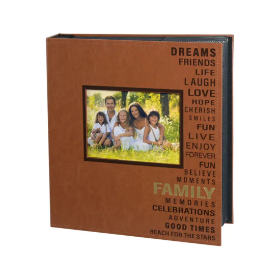 Голям семеен фотоалбум с кожена корица в цвят бордо и място за поставяне на снимка 13х18 см