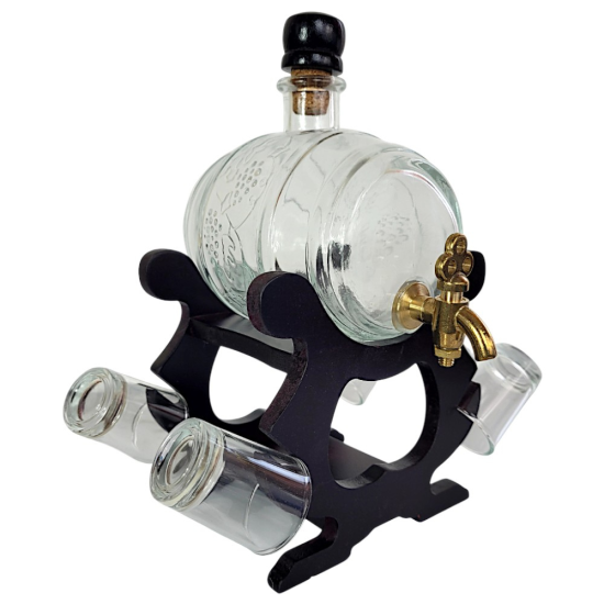 Малко стъклено буре 550мл с канелка на тъмна дървена поставка