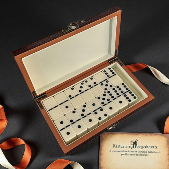 Класически комплект за игра на домино, подреден в кутия