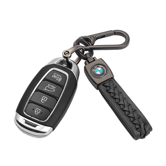 Подаръчен ключодържател 15 см за фен на BMW, изработен от плетена еко кожа и метал