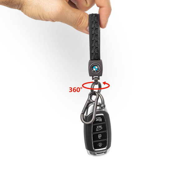 Подаръчен ключодържател 15 см за фен на BMW, изработен от плетена еко кожа и метал