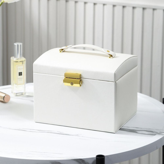 Отворена бяла кутия за бижута "White Butterfly" с разгъващи се странични панели за колиета и множество чекмеджета