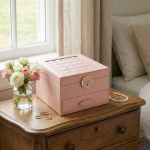 Дамска кутия за накити на две нива розова