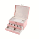 Голяма розова кутия за бижута с две изтеглящи се чекмеджета и горно отделение с капак
