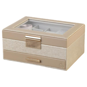 Бежова кутия за бижута със стъклен капак