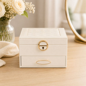 Кремава кутия за бижута на две нива