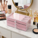 Прозрачен акрилен органайзер за бижута с три розови велурени чекмеджета