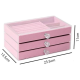 Прозрачен акрилен органайзер за бижута с три розови велурени чекмеджета