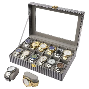 Стилна кутия за колекция часовници карбон ефект