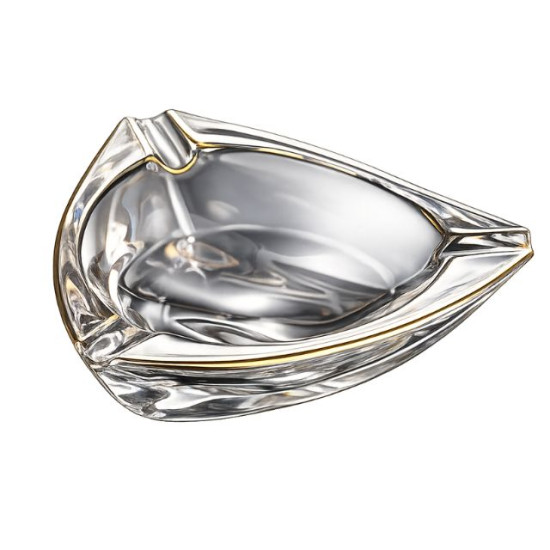 Луксозен масивен стъклен пепелник със златист кант за пури