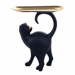 Декоративна статуетка черна котка със златен поднос на ниска цена от Max-Shop
