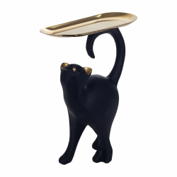 Декоративна статуетка черна котка със златен поднос на ниска цена от Max-Shop