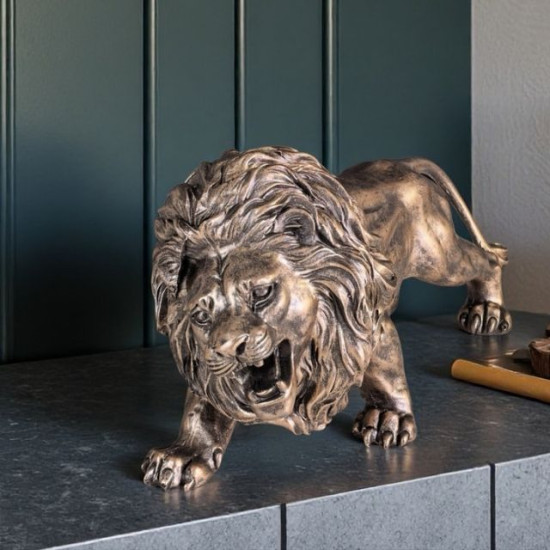 Декоративна статуетка ревящ лъв в движение от полирезин
