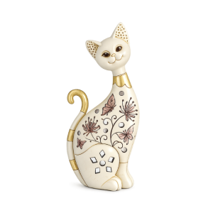 Декоративна фигура котка 23 см с флорални мотиви