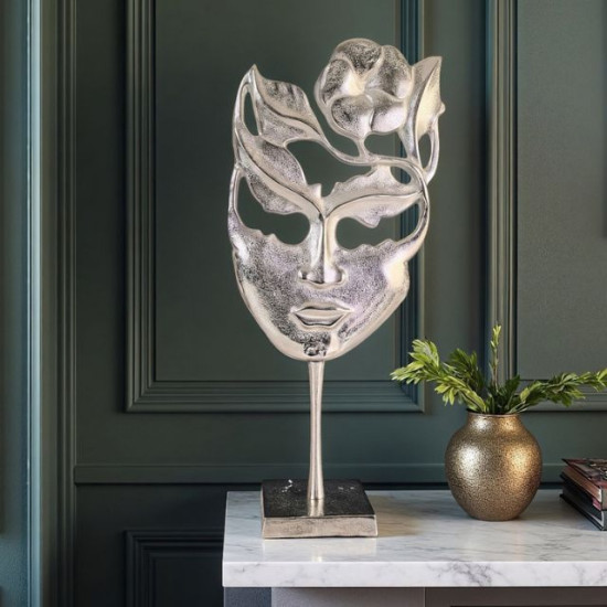 Артистична метална статуетка маска на въображението в сребрист цвят