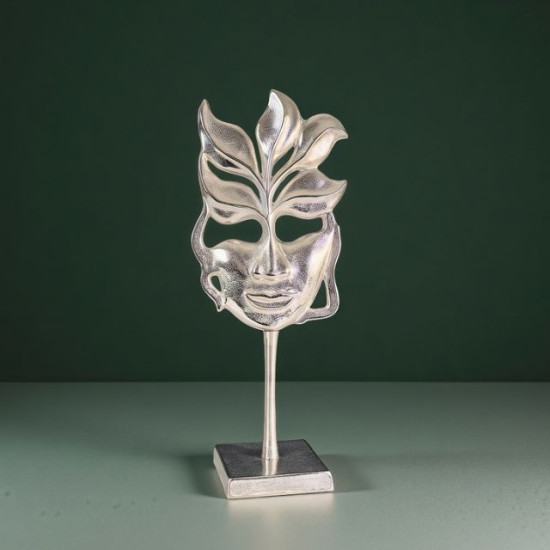 Артистична метална статуетка маска на изяществото в сребристо