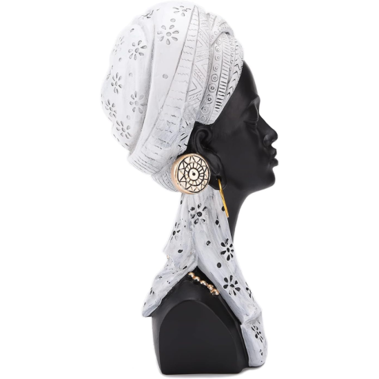Модерна африканска статуетка на жена с орнаментиран бял тюрбан