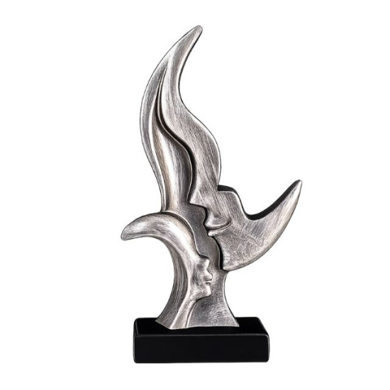 Абстрактна статуетка майка и дете в сребрист цвят на черна основа