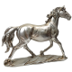 Декоративна фигура на жребец в движение, изработена от полимерна смола със сребристо покритие.