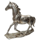 Декоративна фигура на жребец в движение, изработена от полимерна смола със сребристо покритие.