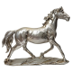 Фън Шуй фигура успех Декоративна фигура на жребец в движение, изработена от полимерна смола със сребристо покритие.