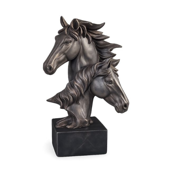 Привлечете лидерство с тази красива фън шуй статуетка коне Декоративна фигура коне от полирезин с ефект на тъмен брон