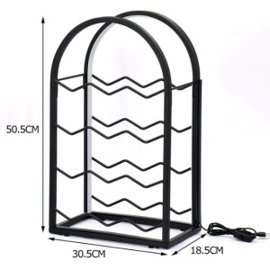 Светещ стелаж за вино от черен метал за 12 бутилки