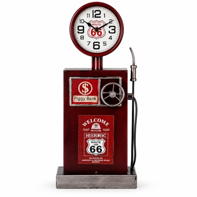 Настолен часовник касичка във формата на червена бензинова колонка Route 66