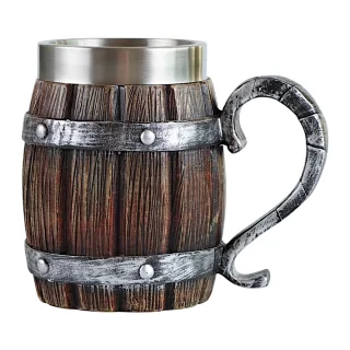 Викингска халба за бира с дизайн на дървена бъчва и метални обръчи