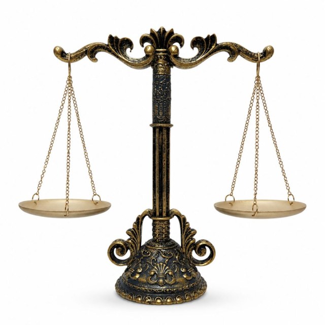 Настолна фигура декоративни везни в черно и златисто с богато орнаментирана основа